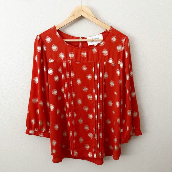ALICE BLUE x STITCHFIX | Orange Pleated Gold Polka Dots Chiffon Blouse | Medium - Picture 1 of 7